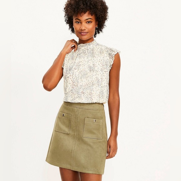LOFT Dresses & Skirts - ANN TAYLOR LOFT PETITE Army Fatigue Faux Suede Pocket Shirt Skirt in 4P